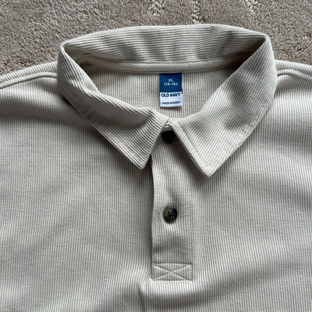 Old Navy Ribbed Tan Long-Sleeved Polo, Boys XL (14-16)